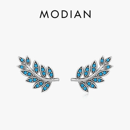 Turquoise Leaf Sterling Silver Stud Earrings