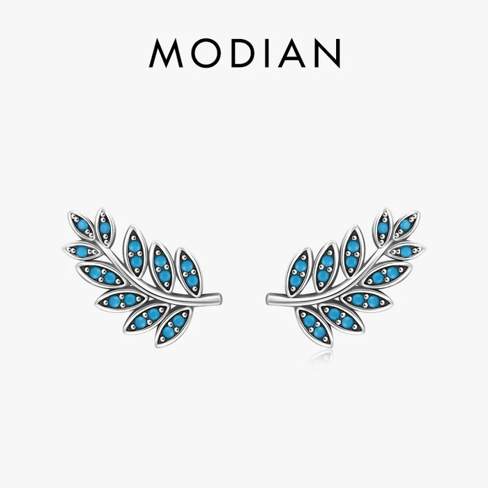 Turquoise Leaf Sterling Silver Stud Earrings