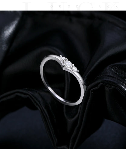 Three-Stone Moissanite Sterling Silver Chevron Ring