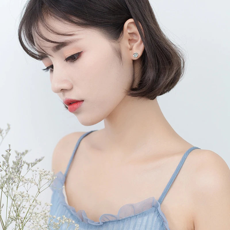 Sky Blue Crystal Sterling Silver Stud Earrings