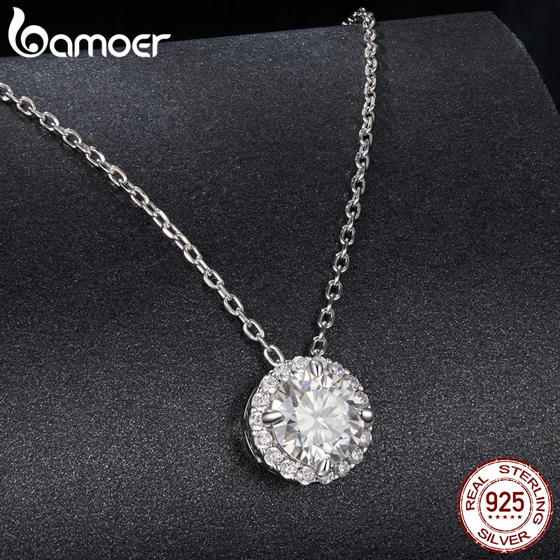 Halo Moissanite Sterling Silver Pendant Necklace