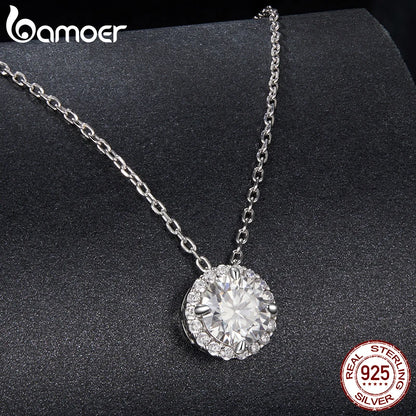 Halo Moissanite Sterling Silver Pendant Necklace