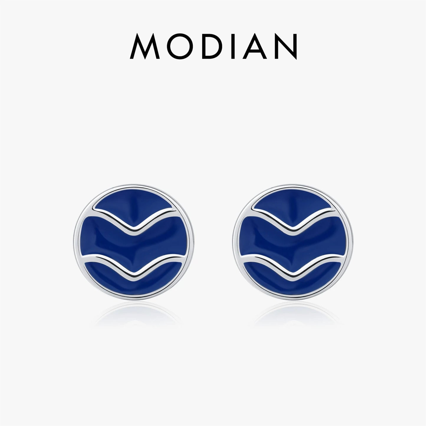 Blue Enamel Ripple Sterling Silver Stud Earrings
