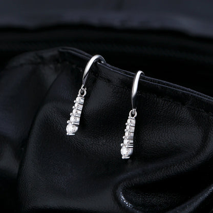 Graduated Moissanite Sterling Silver Drop Earrings