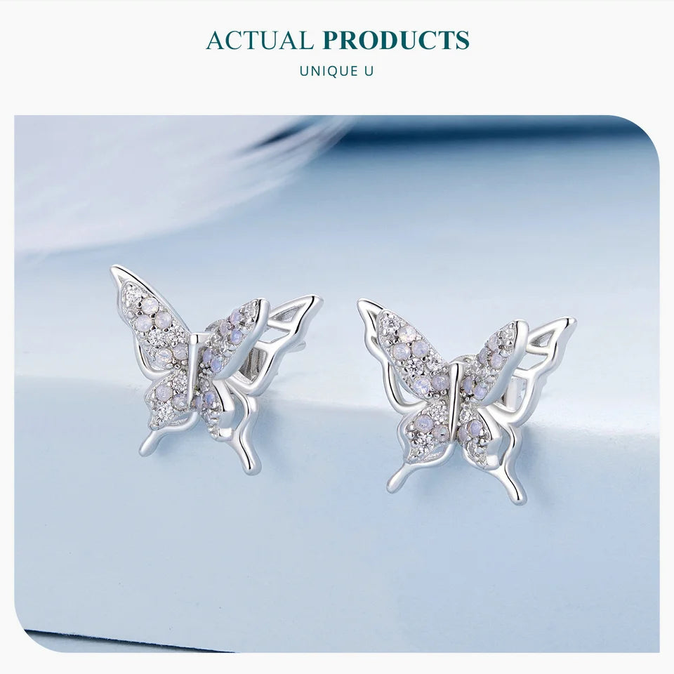Opal-Style Butterfly Sterling Silver Stud Earrings