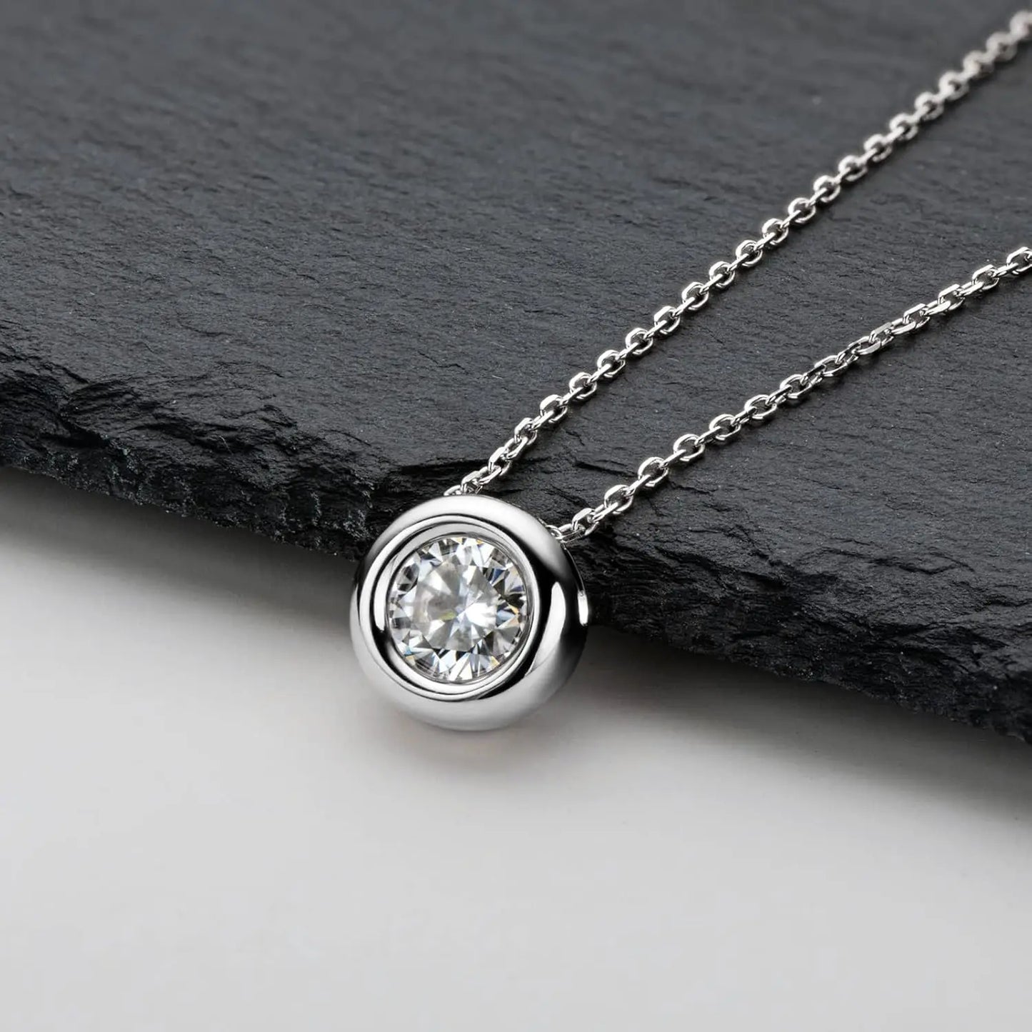 1ct Bezel Moissanite Sterling Silver Pendant Necklace