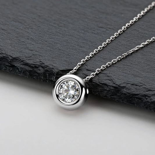1ct Bezel Moissanite Sterling Silver Pendant Necklace