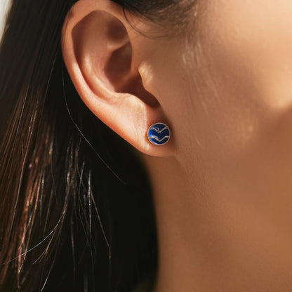 Blue Enamel Ripple Sterling Silver Stud Earrings