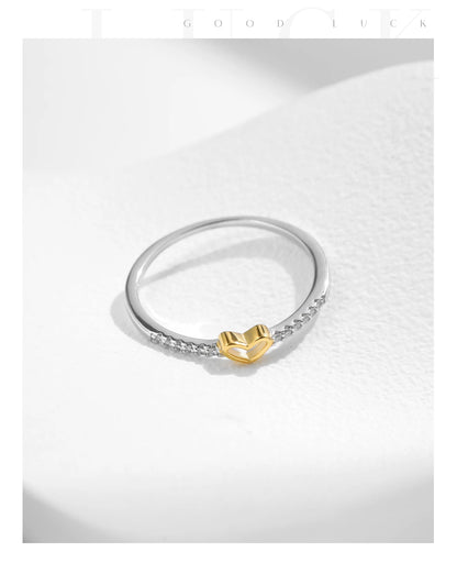 Gold-Tone Heart Pavé Sterling Silver Ring