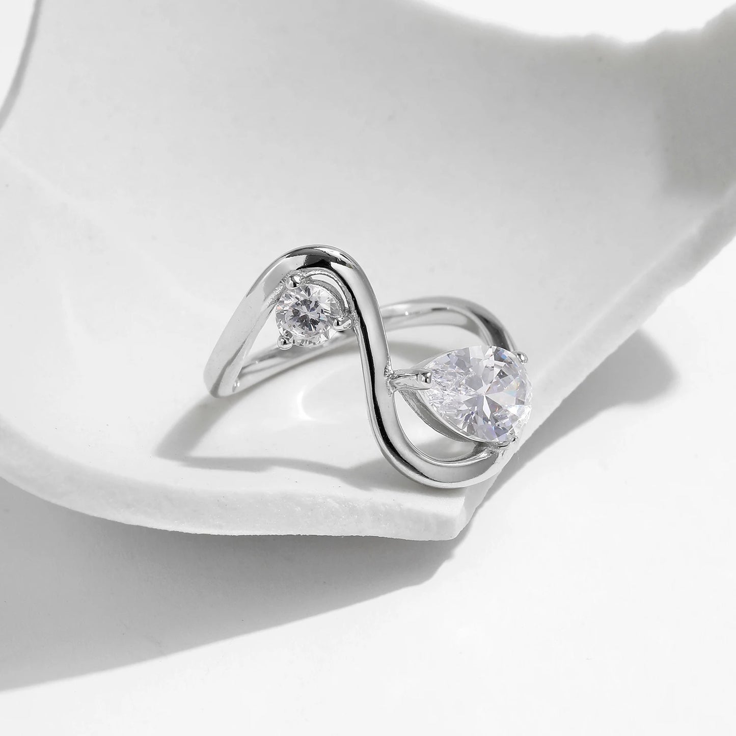 Sculptural Teardrop Zircon Sterling Silver Ring