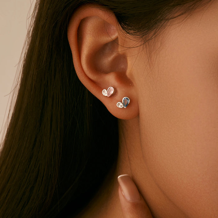Colorful Heart Sterling Silver Stud Earrings