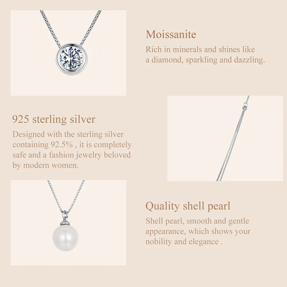 Moissanite & Pearl-Style Layered Sterling Silver Necklace