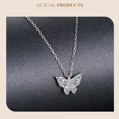 Moissanite Butterfly Sterling Silver Pendant Necklace