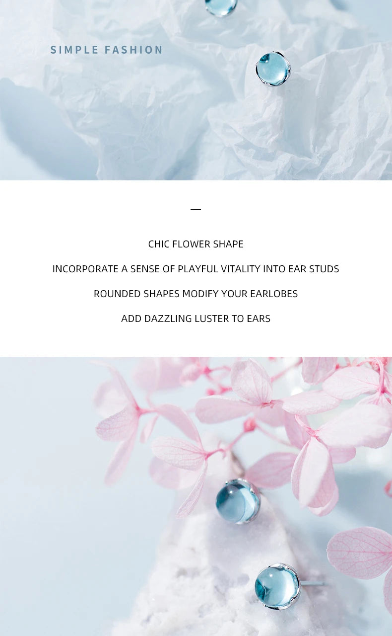 Sky Blue Crystal Sterling Silver Stud Earrings