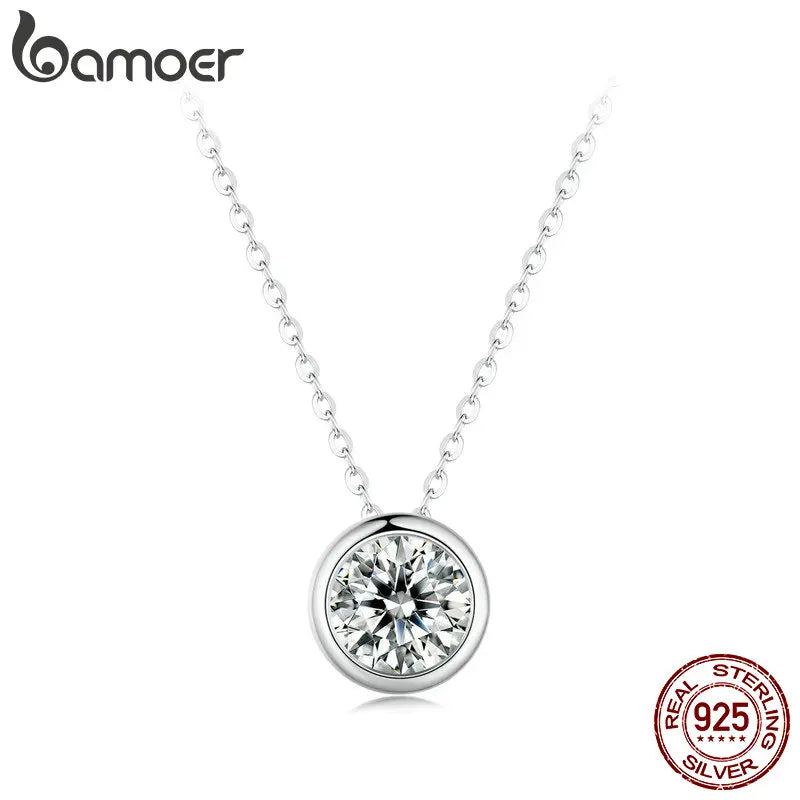 1ct Bezel Moissanite Sterling Silver Pendant Necklace
