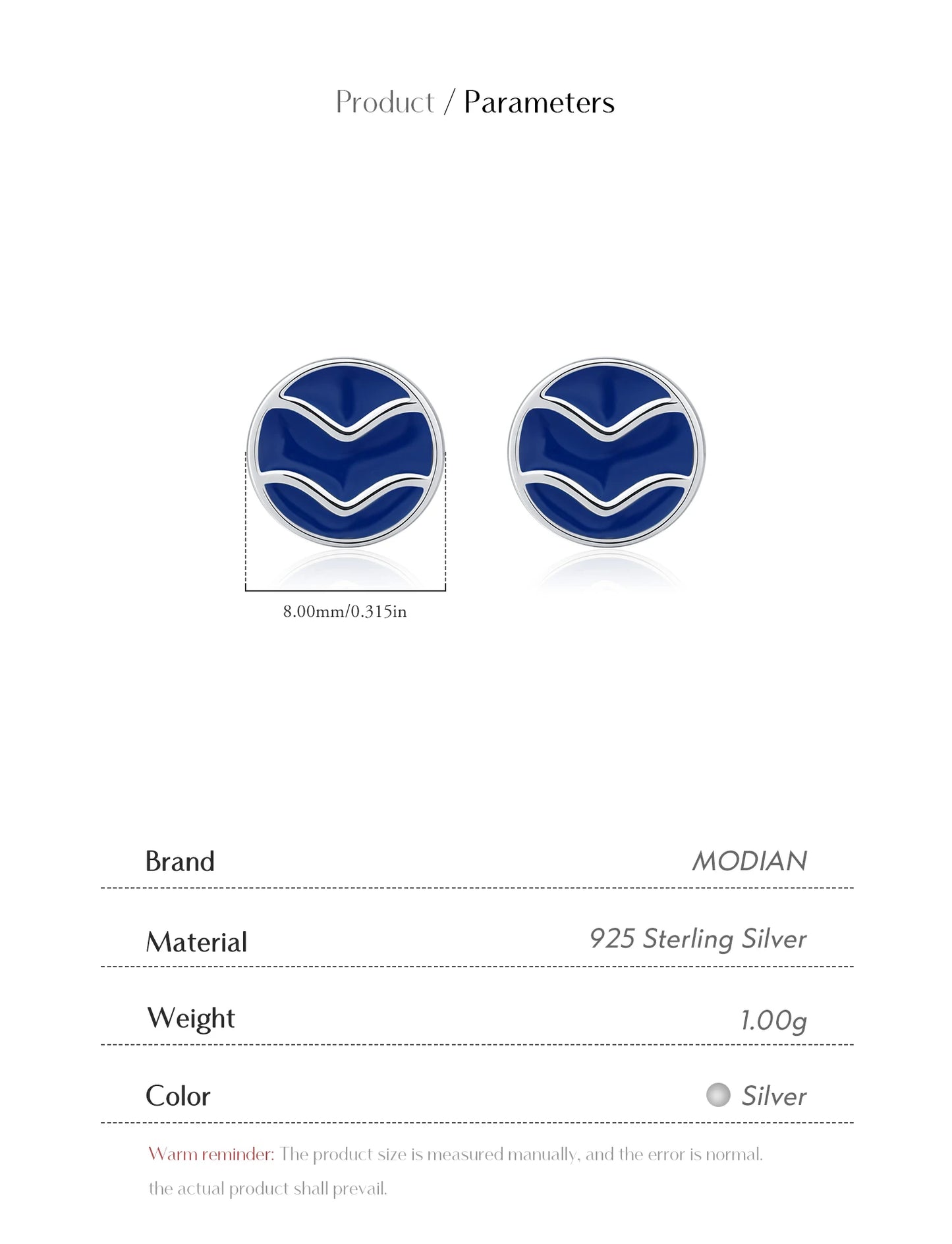 Blue Enamel Ripple Sterling Silver Stud Earrings