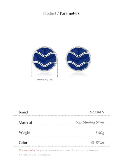 Blue Enamel Ripple Sterling Silver Stud Earrings