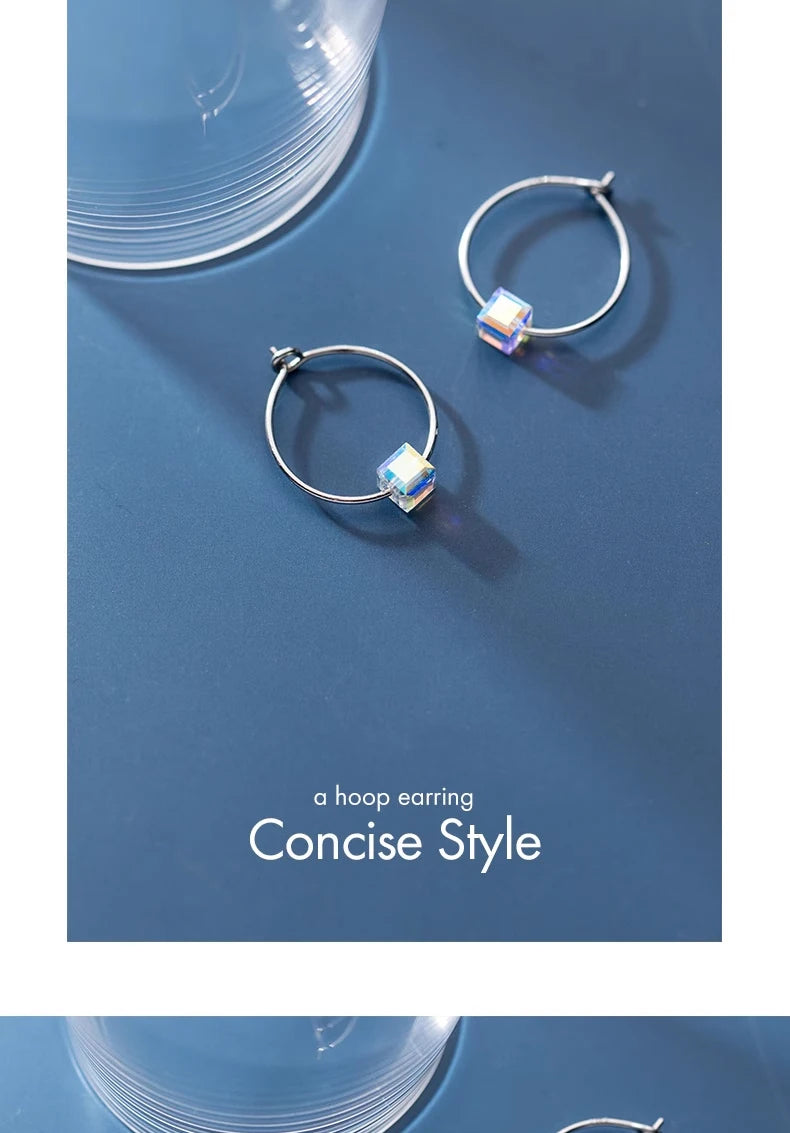 Rainbow Crystal Sterling Silver Hoop Earrings