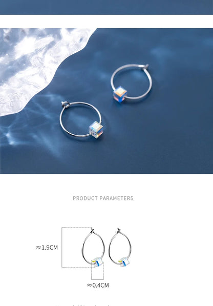 Rainbow Crystal Sterling Silver Hoop Earrings