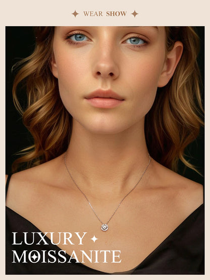 Halo Moissanite Sterling Silver Pendant Necklace