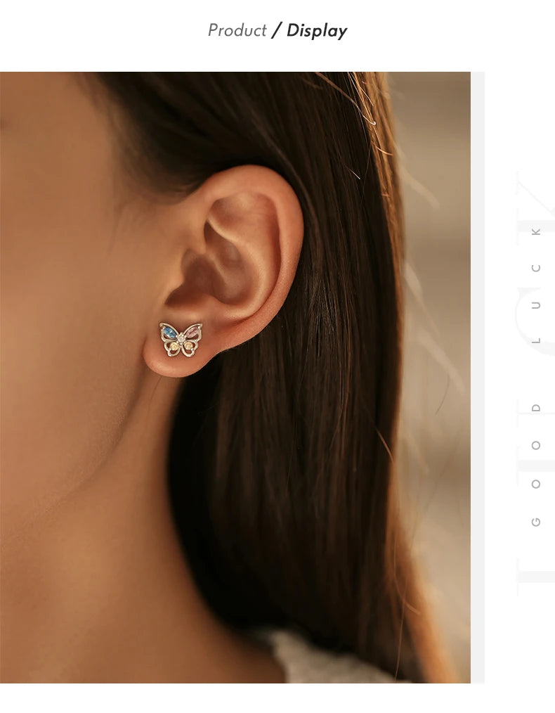 Colorful Butterfly Sterling Silver Stud Earrings