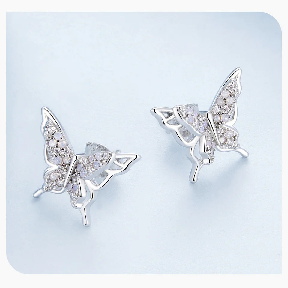 Opal-Style Butterfly Sterling Silver Stud Earrings