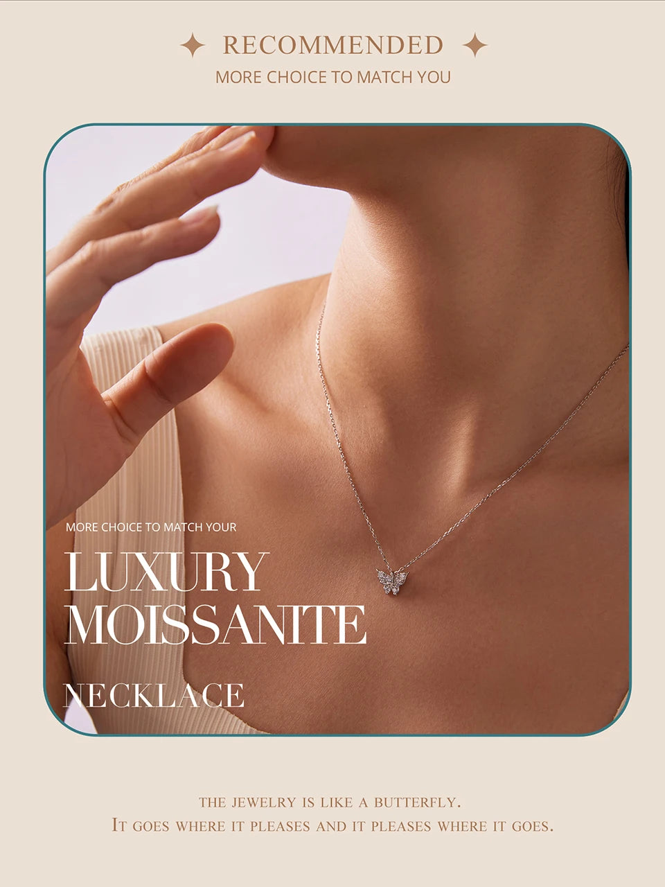 Moissanite Butterfly Sterling Silver Pendant Necklace