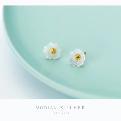 Ceramic Flower Sterling Silver Stud Earrings