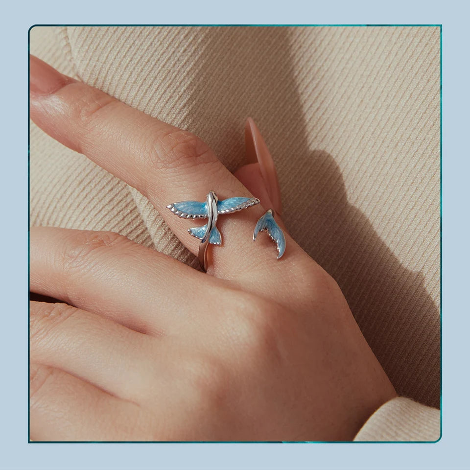 Hummingbird & Flower Sterling Silver Open Ring