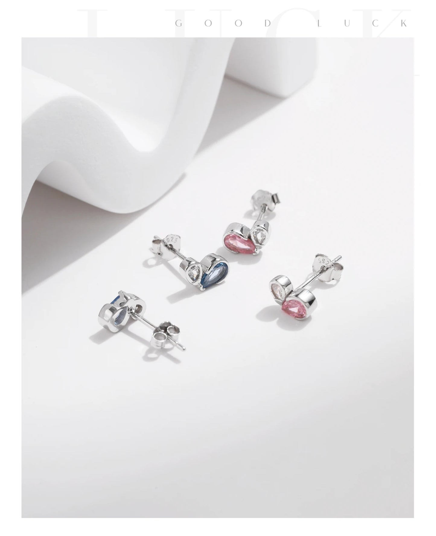 Colorful Heart Sterling Silver Stud Earrings