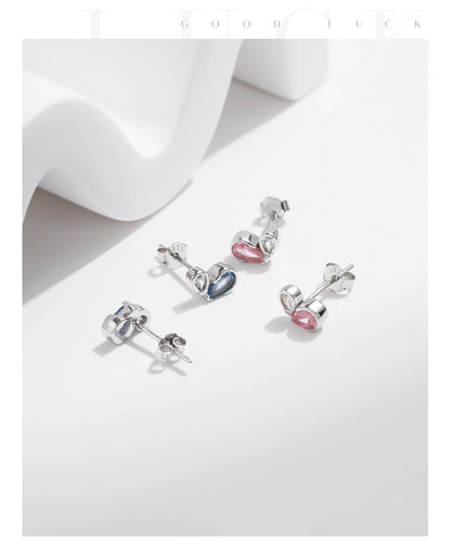 Colorful Heart Sterling Silver Stud Earrings