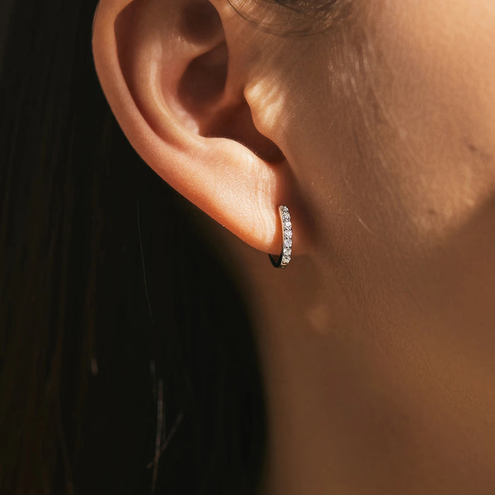 Moissanite Pavé Sterling Silver Hoop Earrings