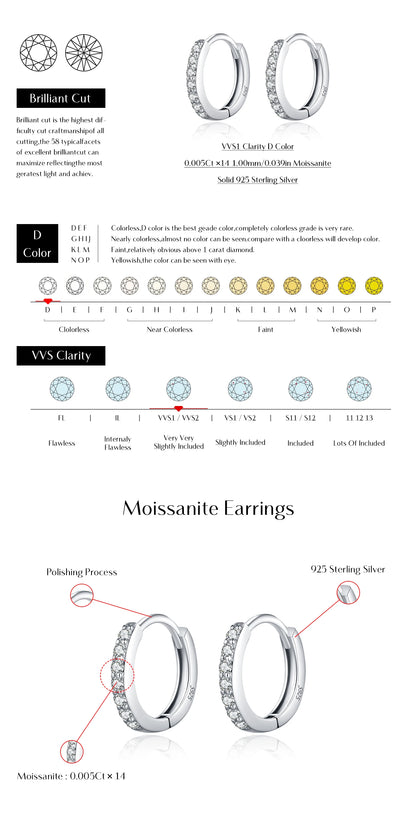 Moissanite Pavé Sterling Silver Hoop Earrings