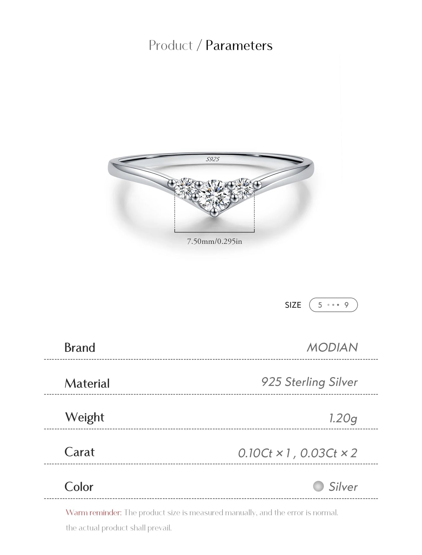 Three-Stone Moissanite Sterling Silver Chevron Ring