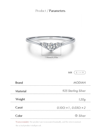 Three-Stone Moissanite Sterling Silver Chevron Ring