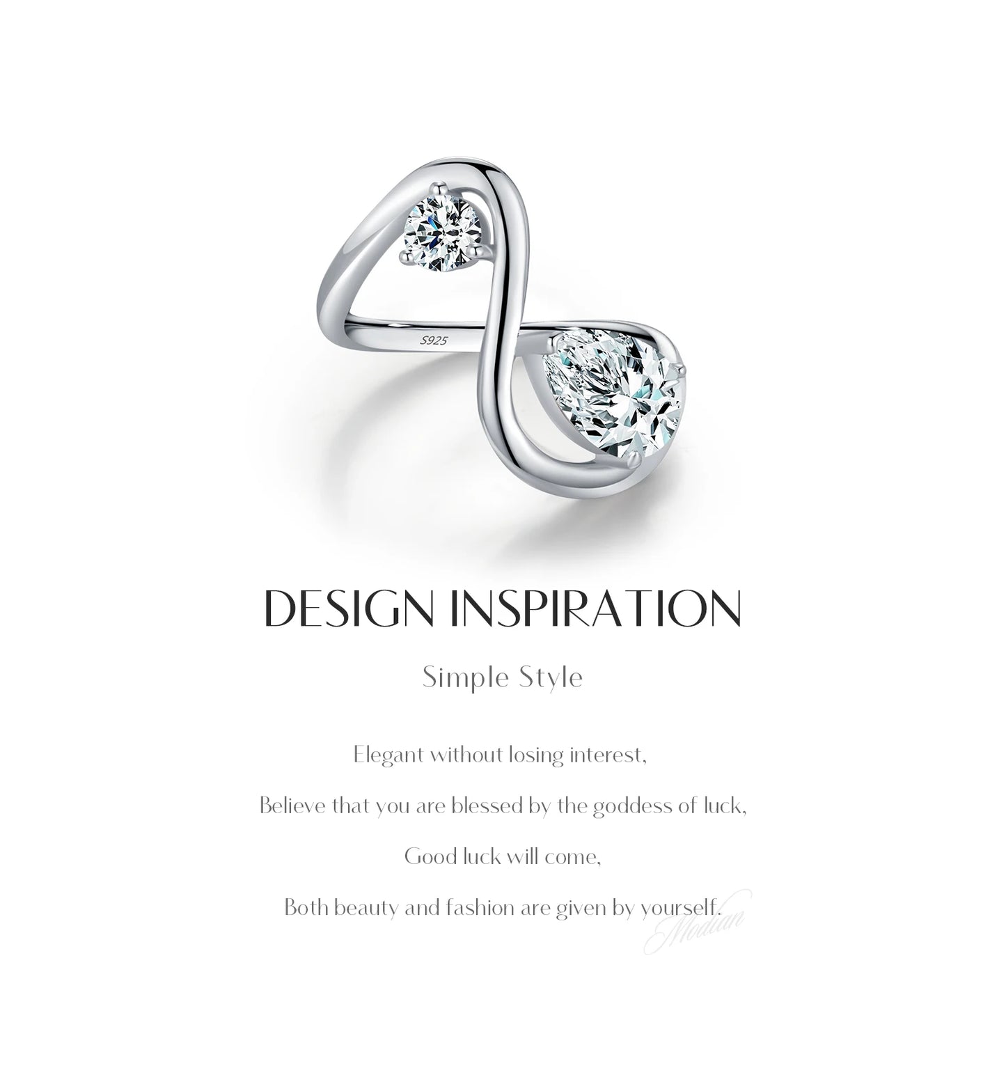 Sculptural Teardrop Zircon Sterling Silver Ring