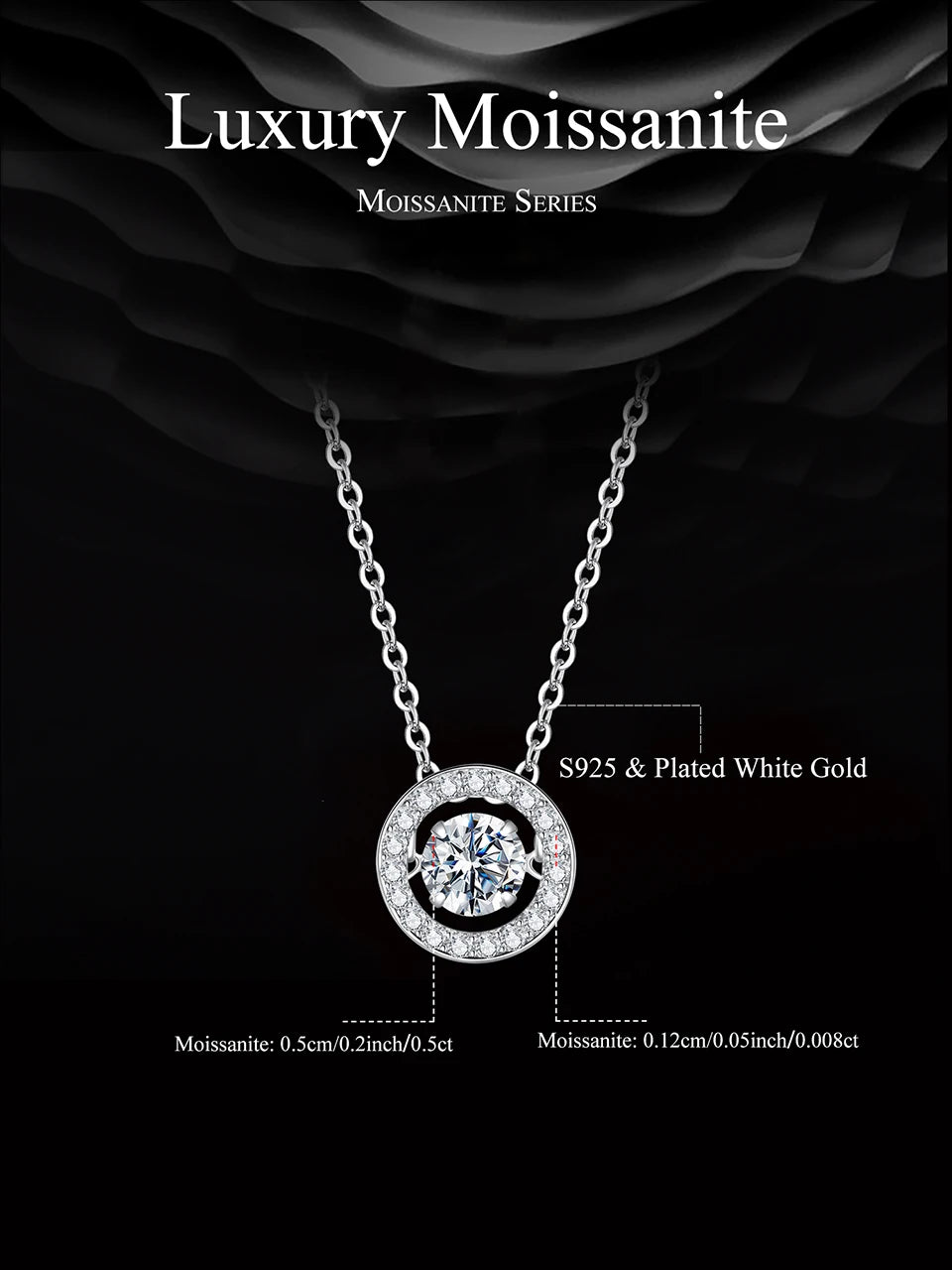 Dancing Halo Moissanite Sterling Silver Necklace