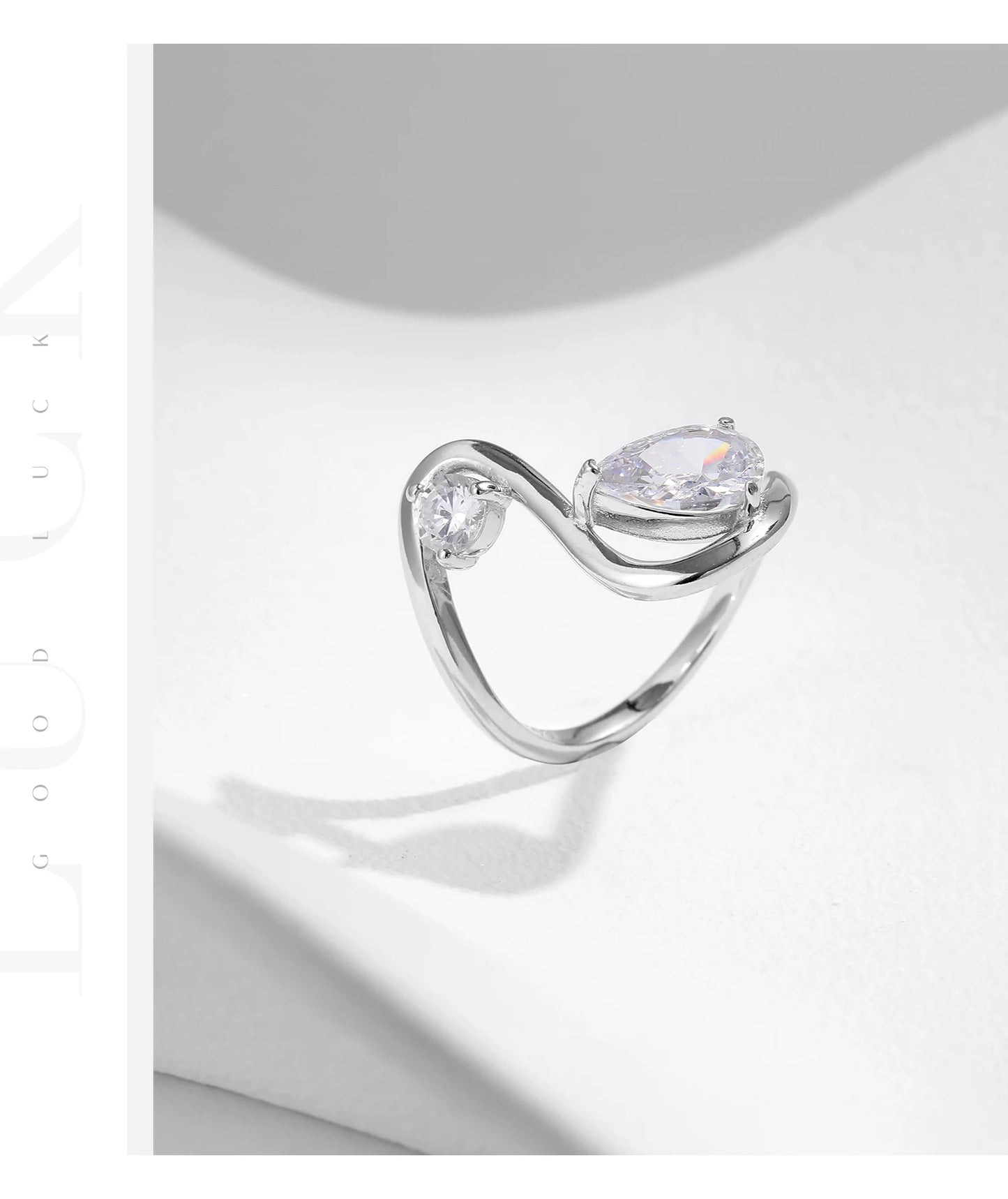 Sculptural Teardrop Zircon Sterling Silver Ring