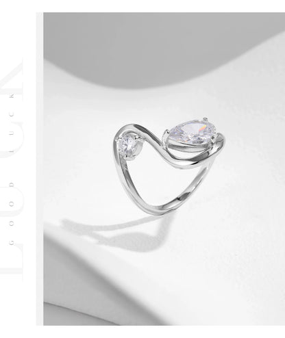 Sculptural Teardrop Zircon Sterling Silver Ring