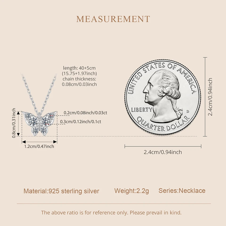Moissanite Butterfly Sterling Silver Pendant Necklace