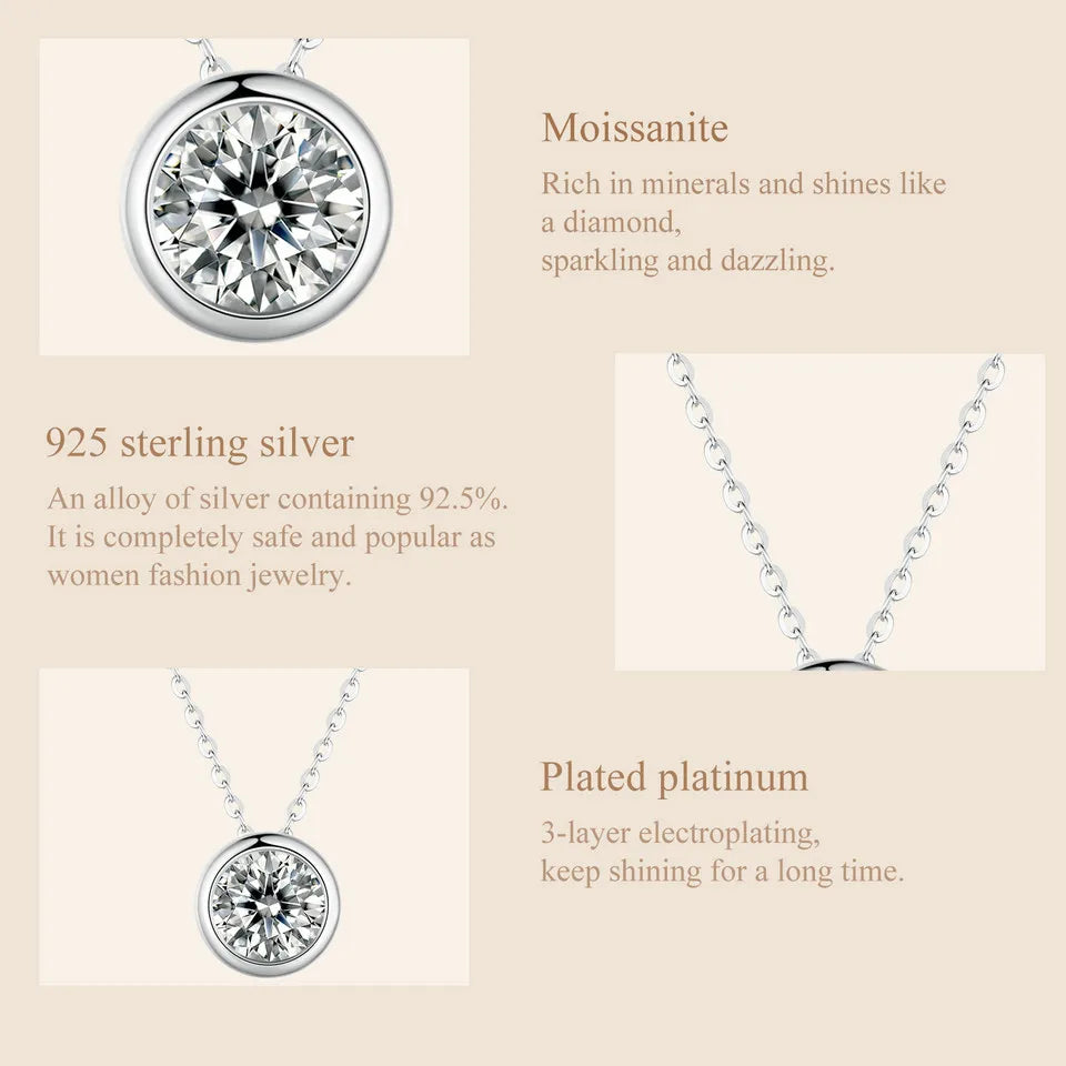 1ct Bezel Moissanite Sterling Silver Pendant Necklace