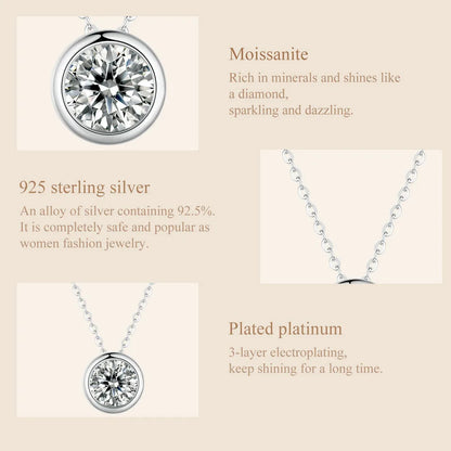 1ct Bezel Moissanite Sterling Silver Pendant Necklace