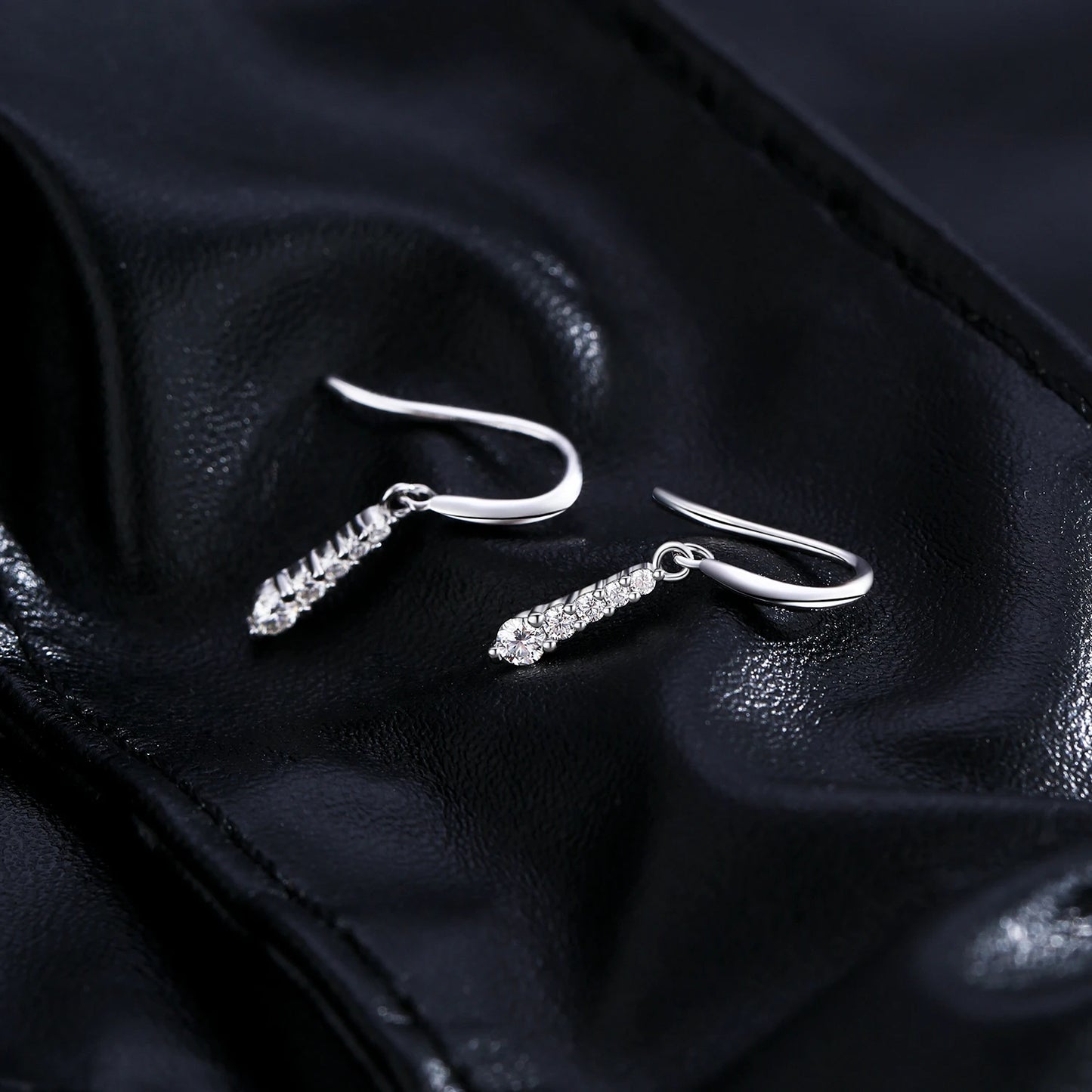 Graduated Moissanite Sterling Silver Drop Earrings