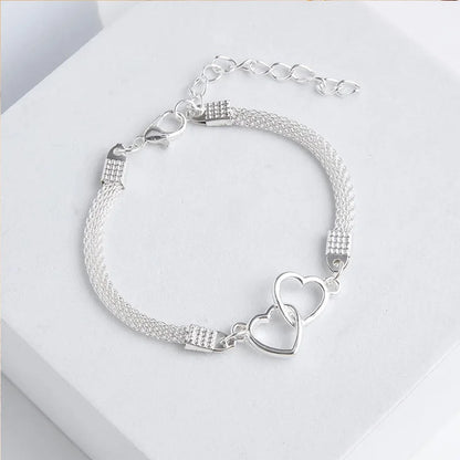 Linked Heart Silver-Tone Anklet