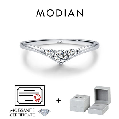 Three-Stone Moissanite Sterling Silver Chevron Ring