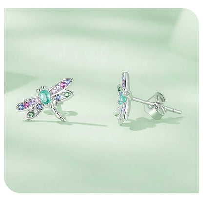 Colorful Dragonfly Sterling Silver Stud Earrings