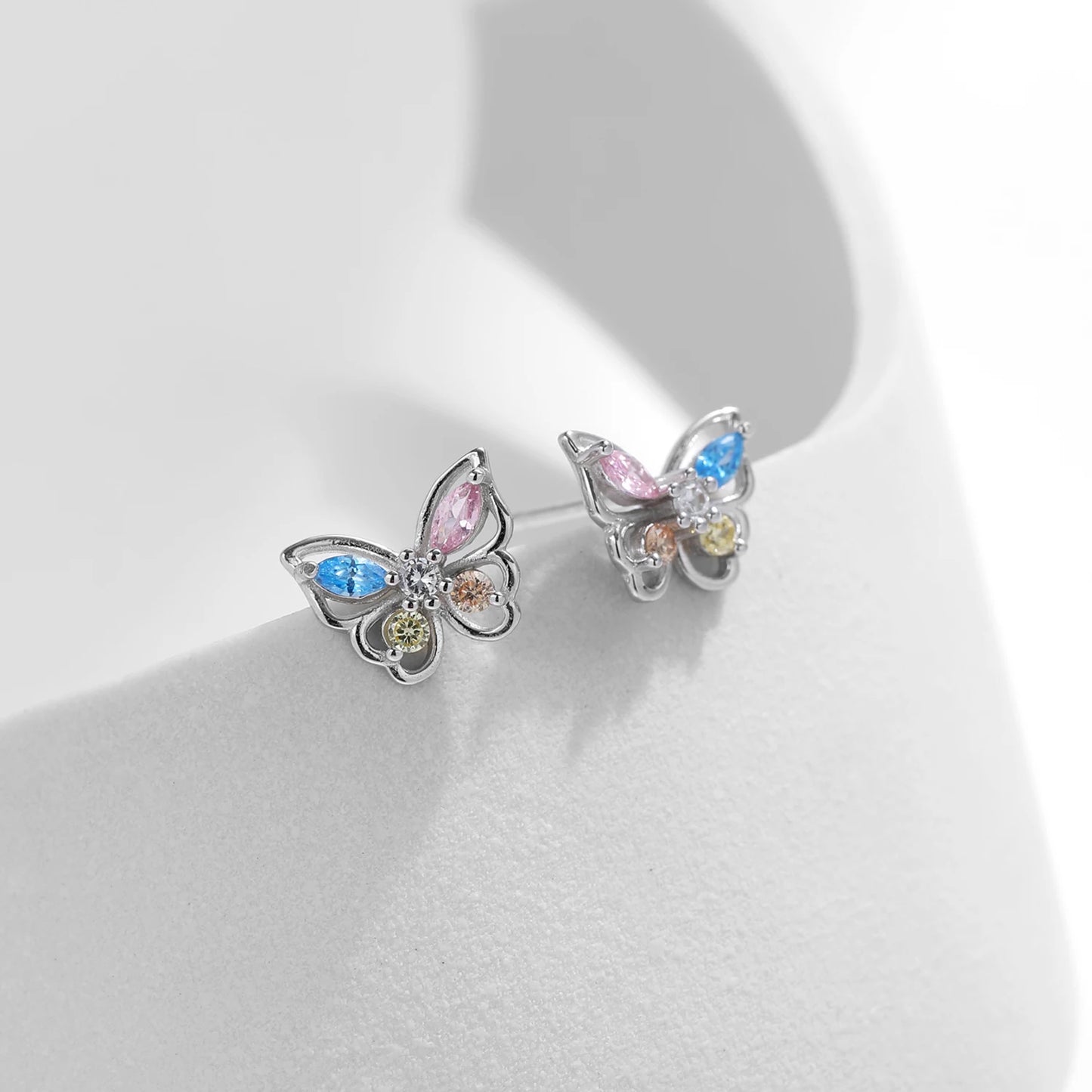 Colorful Butterfly Sterling Silver Stud Earrings