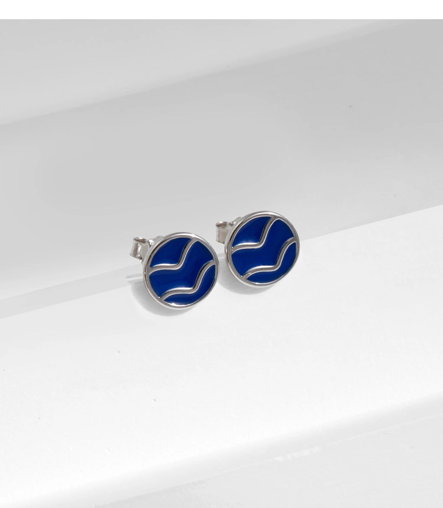 Blue Enamel Ripple Sterling Silver Stud Earrings