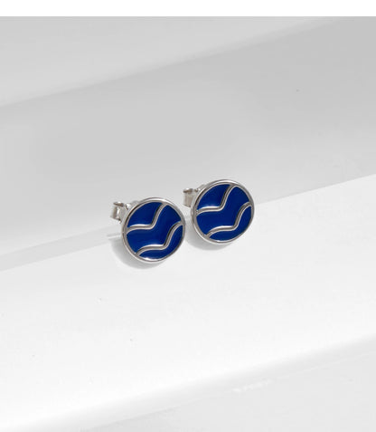 Blue Enamel Ripple Sterling Silver Stud Earrings