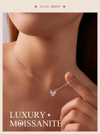 Moissanite Butterfly Sterling Silver Pendant Necklace
